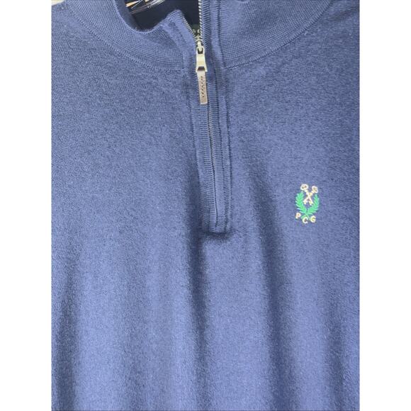 Fairway & Greene Italian Merino Wool Quarter Zip Sweater Large Blue Garden City - Picture 4 of 9